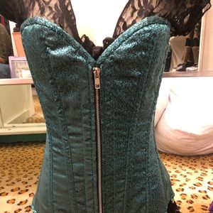 Medium, teal, Top Drawer zipper corset